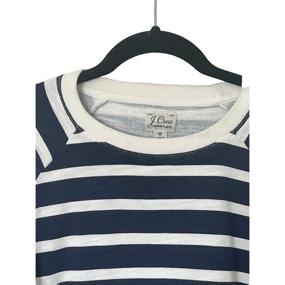J. Crew Vintage Fleece M Navy & Ivory Striped Pullover Sweatshirt - Picture 3 of 4